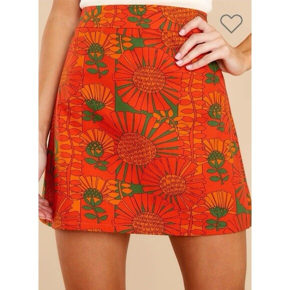 Julie Brown Dixie Strange Love Skirt Orange Green Floral Women’s L - Picture 1 of 10